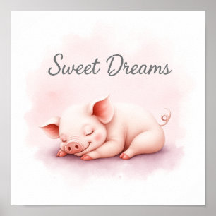 Sweet Dreams Sleeping Piglet Nursery Wall Art