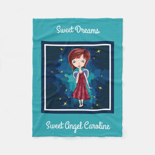 Sweet Dreams Sweet Angel, Personalised Fleece Blanket (Front)