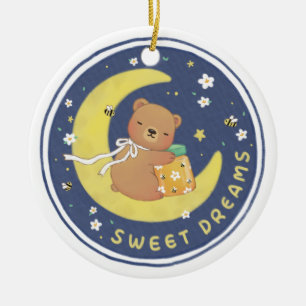 Sweet Dreams: Teddy Bear & Honey Illustration Ceramic Tree Decoration