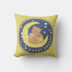 Sweet Dreams: Teddy Bear & Honey Illustration Cushion