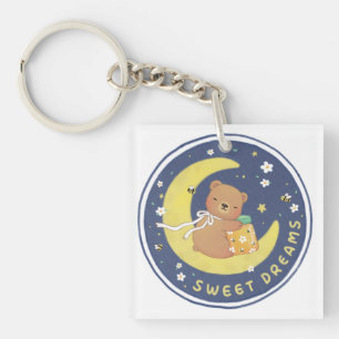 Sweet Dreams: Teddy Bear & Honey Illustration Key Ring