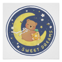 Sweet Dreams: Teddy Bear & Honey Illustration