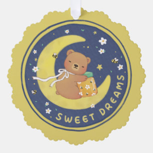 Sweet Dreams: Teddy Bear & Honey Illustration Tree Decoration Card