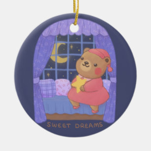 Sweet Dreams: Teddy Bear Illustration Ceramic Tree Decoration