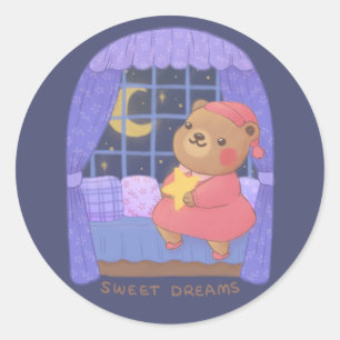 Sweet Dreams: Teddy Bear Illustration Classic Round Sticker