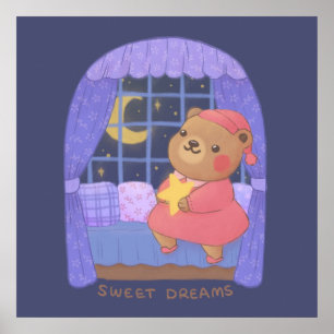 Sweet Dreams: Teddy Bear Illustration Poster