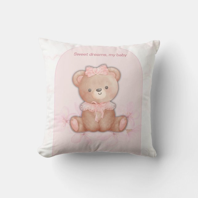 Sweet Dreams Teddy Bear Print | Baby Girl Nursery  Cushion (Front)