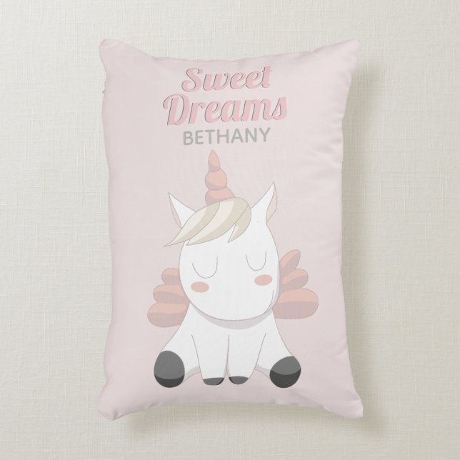 Sweet Dreams Unicorn Girly Pink Personalised Decorative Cushion (Front(Vertical))