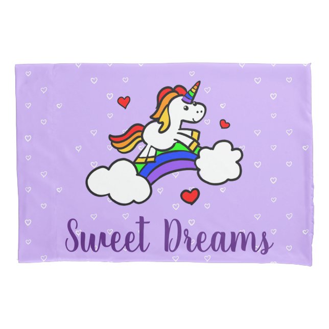 Sweet Dreams Unicorn Lilac Heart Pillowcase (Front)
