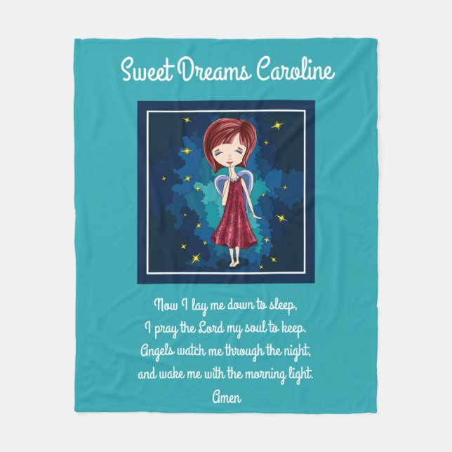 Sweet Dreams w/ Prayer, personalised Fleece Blanket (Front)