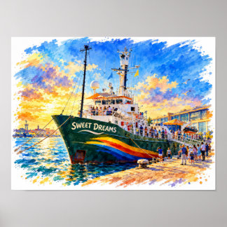 Sweet Dreams Watercolor Harbour Ship Poster
