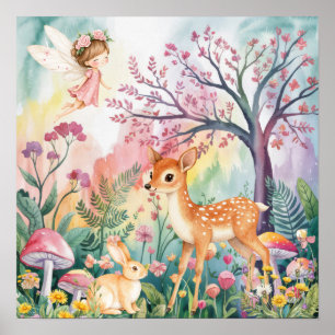 Sweet Dreams Woodland Deer & Rabbits Nursery  Poster