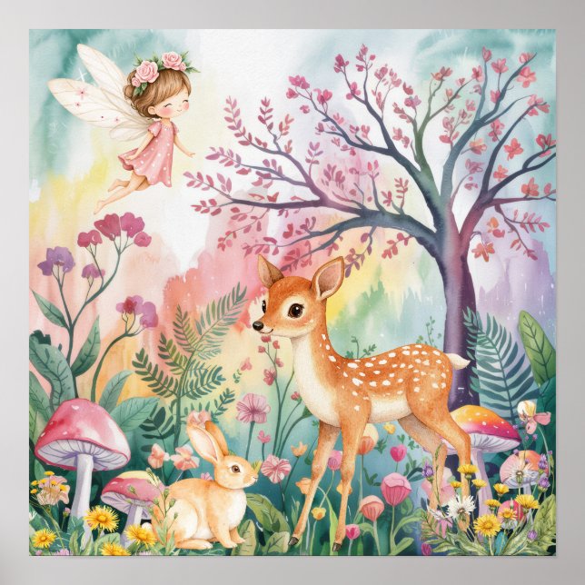 Sweet Dreams Woodland Deer & Rabbits Nursery  Poster (Front)