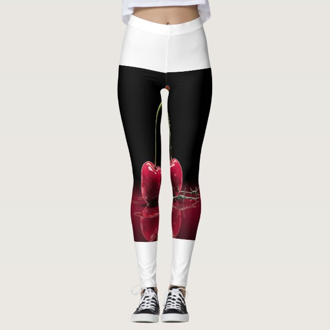  Sweet Dripping Cherry Hearts Leggings 🍒❤️ (Front)