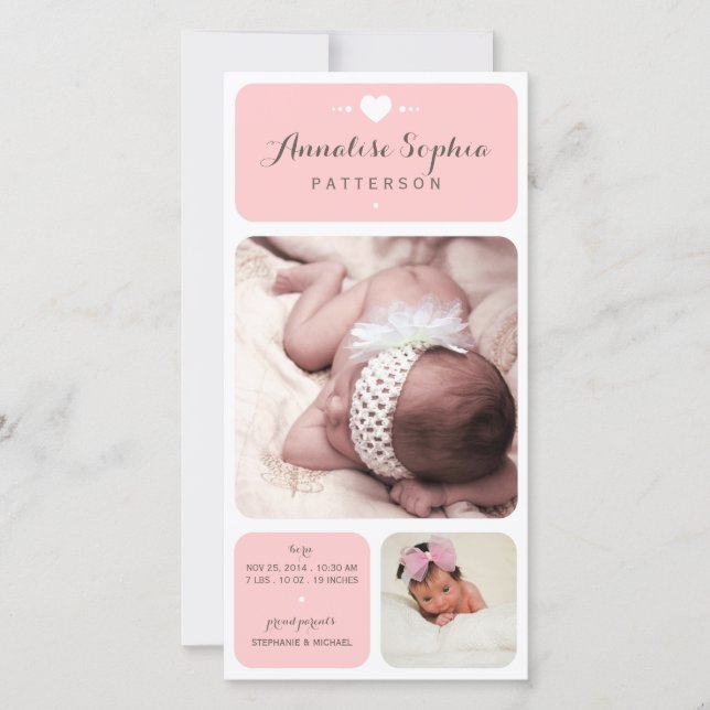 Sweet Duet Photo Baby Girl Birth Announcement (Front)