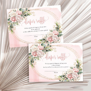 Sweet Dusty Pink Floral Eucalyptus Diaper Raffle Enclosure Card