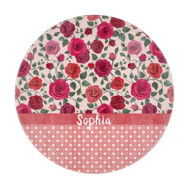 Sweet Dusty Pink Roses  Personalised  Cutting Board (Front)