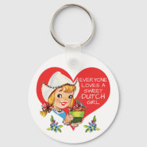 Sweet Dutch Girl Vintage Tulips Meisje & Heart