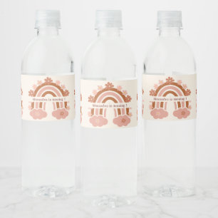Sweet Earthy Boho Retro Rainbow Daisy Floral 1st Water Bottle Label