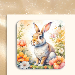 Sweet Easter Blessings Vintage Bunny Rabbit Square Sticker