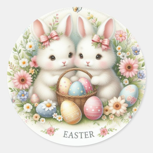Sweet Easter Bunnies Classic Round Sticker (Front)
