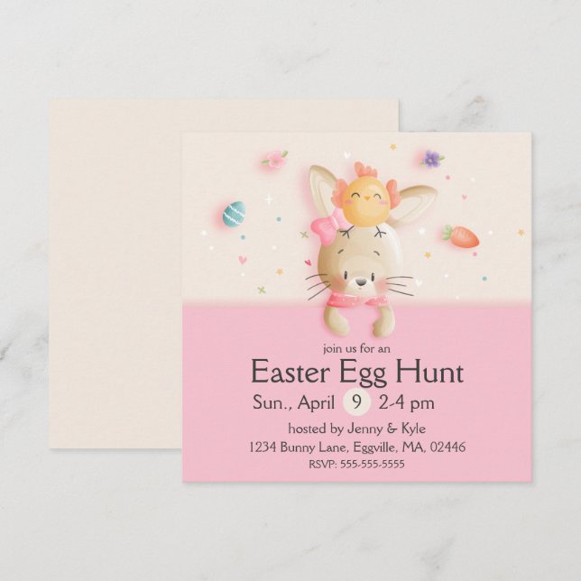 Sweet Easter Bunny & Chick Eggs Invitation (Front/Back)