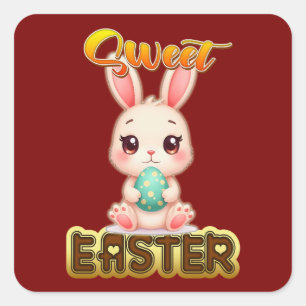 Sweet Easter Bunny – Cute Chocolate - Autocolante Square Sticker