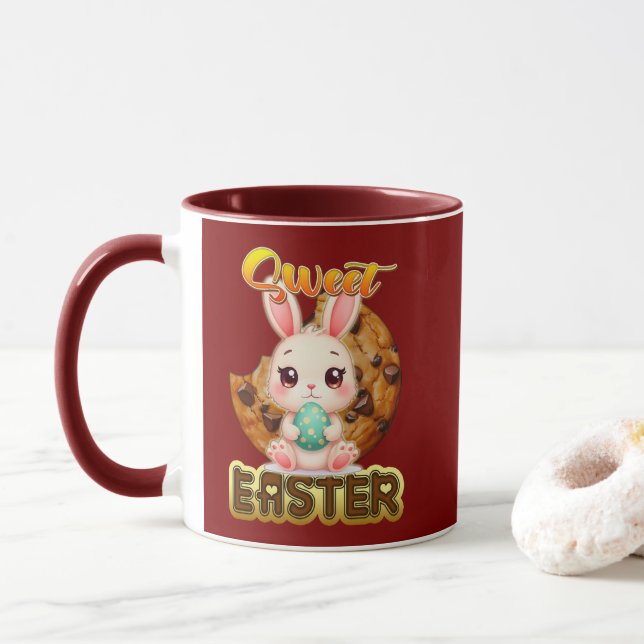Sweet Easter Bunny – Cute Design - caneca Mug (With Donut)