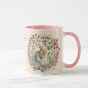 Sweet Easter Bunny in Spring Flowers Add Name Mug