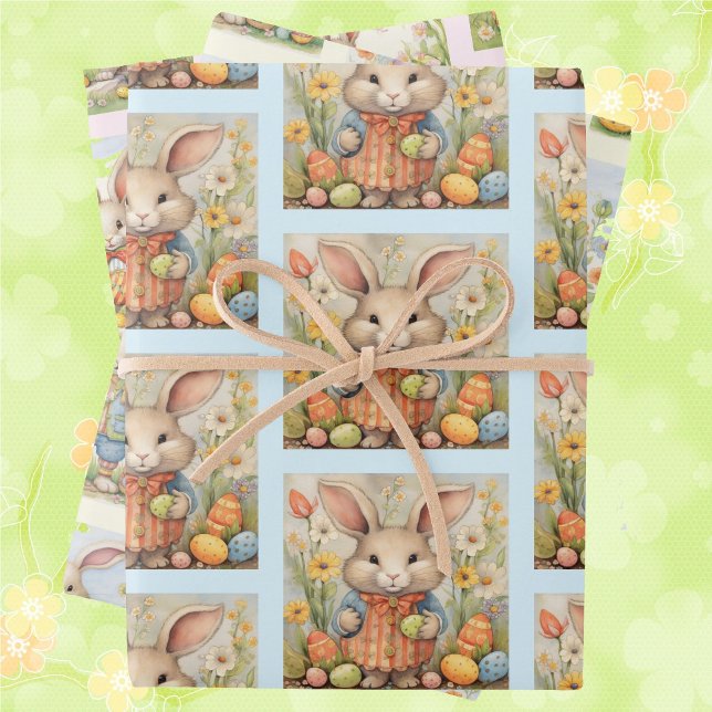 Sweet Easter Bunny Rabbit 3 Colourful Kids Wrapping Paper Sheet (Creator Uploaded)