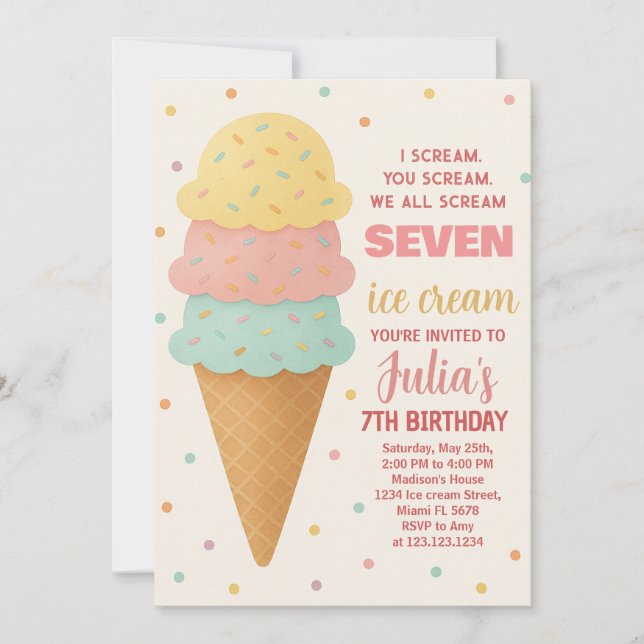 Sweet Editable Ice Cream Birthday Invitation (Front)