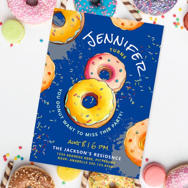 Sweet Eight | 8th Doughnut Colourful Sprinkles Blu Invitation (Creator Uploaded)
