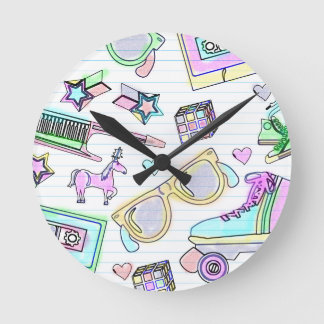 Sweet Eighties Colouring Book Doodle Design Round Clock