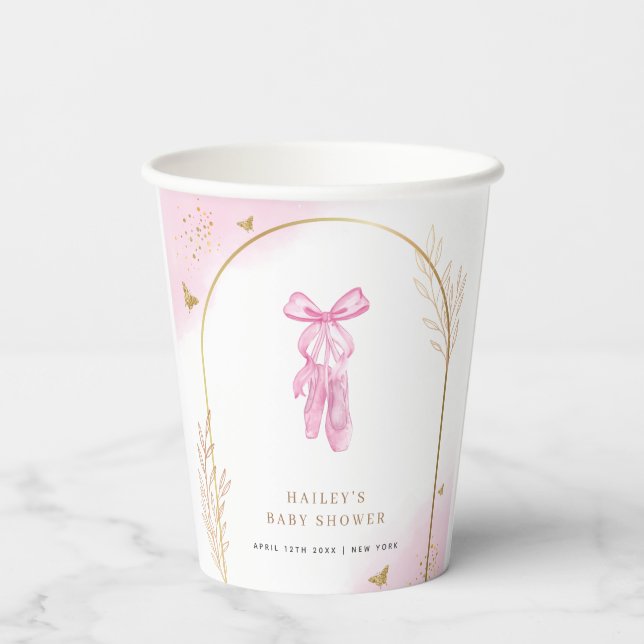 Sweet Elegant Arch Ballerina Shoes Baby Shower  Paper Cups (Back)