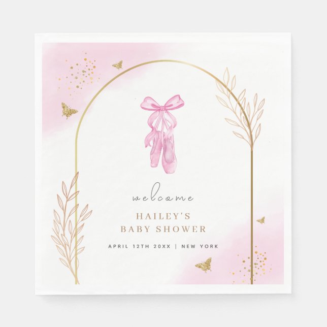 Sweet Elegant Arch Ballerina Welcome Baby Shower  Napkin (Front)