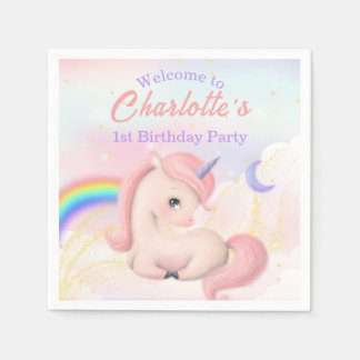 Sweet Elegant Cute Pink Watercolour Unicorn party Napkin
