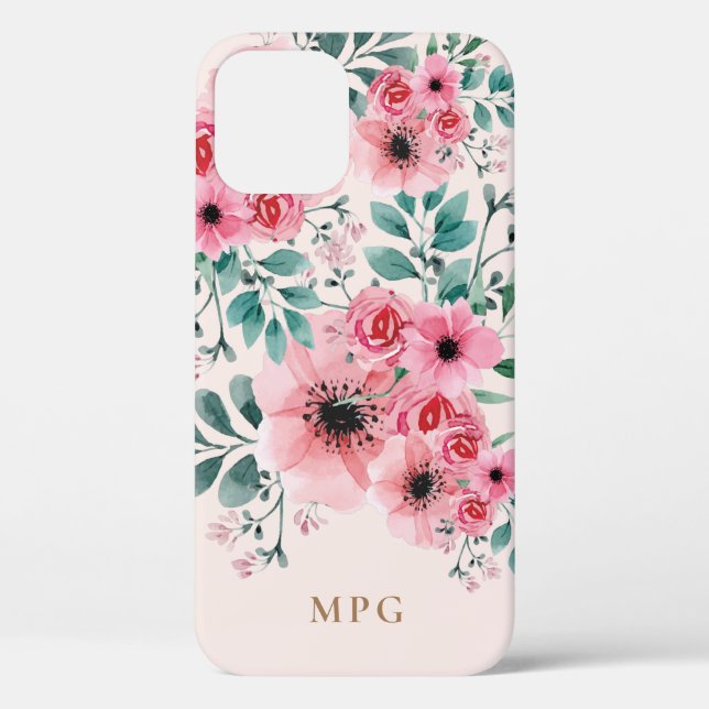 Sweet & Elegant Monogram Watercolour Floral  Case-Mate iPhone Case (Back)