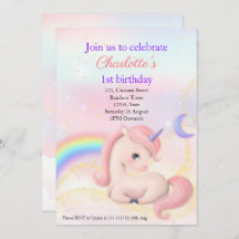 Sweet Elegant Pink Watercolour Unicorn Invitation