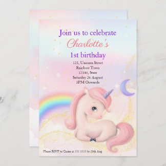 Sweet Elegant Pink Watercolour Unicorn Invitation