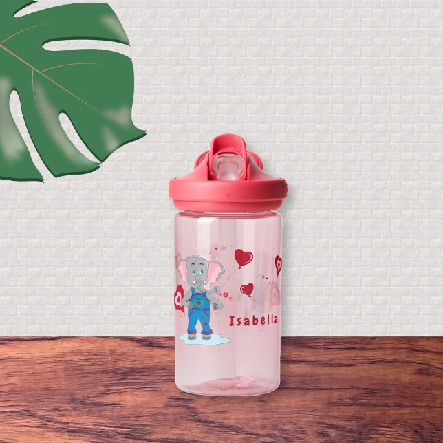 Sweet Elephant and Hearts Kid Water Bottle (Cute cartoon loving elephant kid water bottle .)