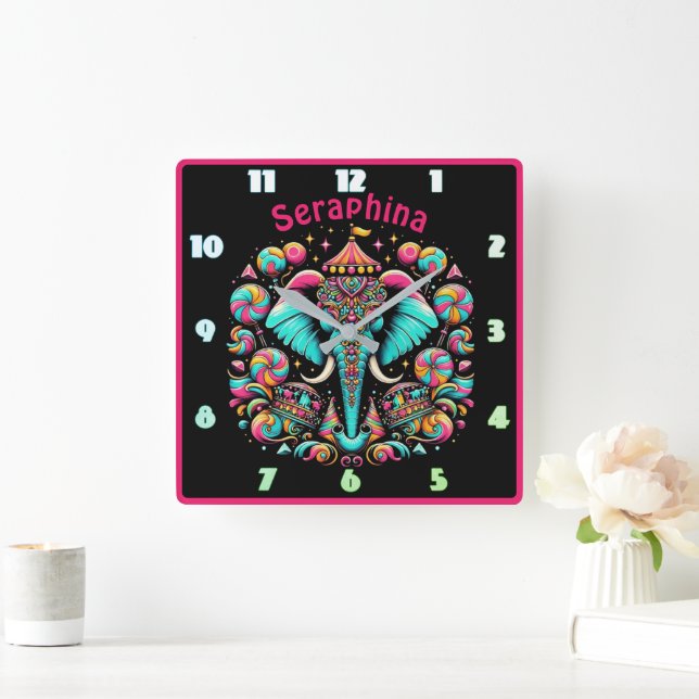 Sweet elephant at carnival square wall clock (Home)