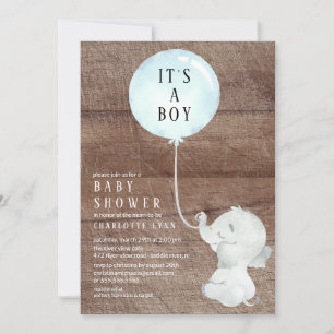 Sweet Elephant Baby Boys Shower Invitation