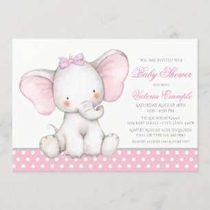 Sweet Elephant Baby Girl Shower Invitations