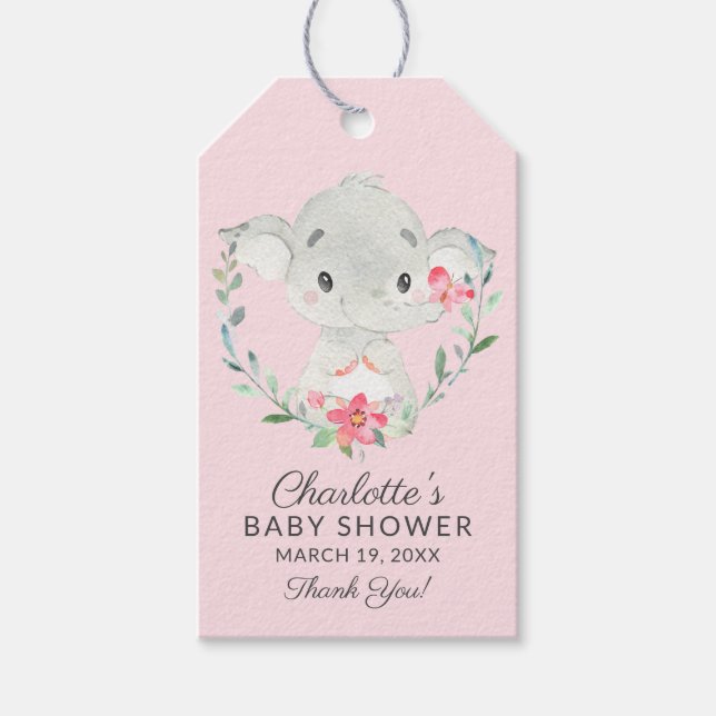 Sweet Elephant Baby Shower Favour Gift Tag (Front)