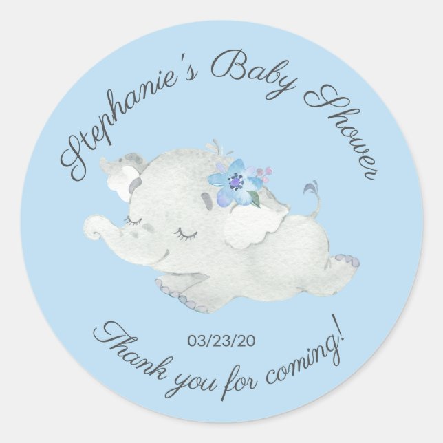 Sweet Elephant  Baby Shower Favour Sticker (Front)