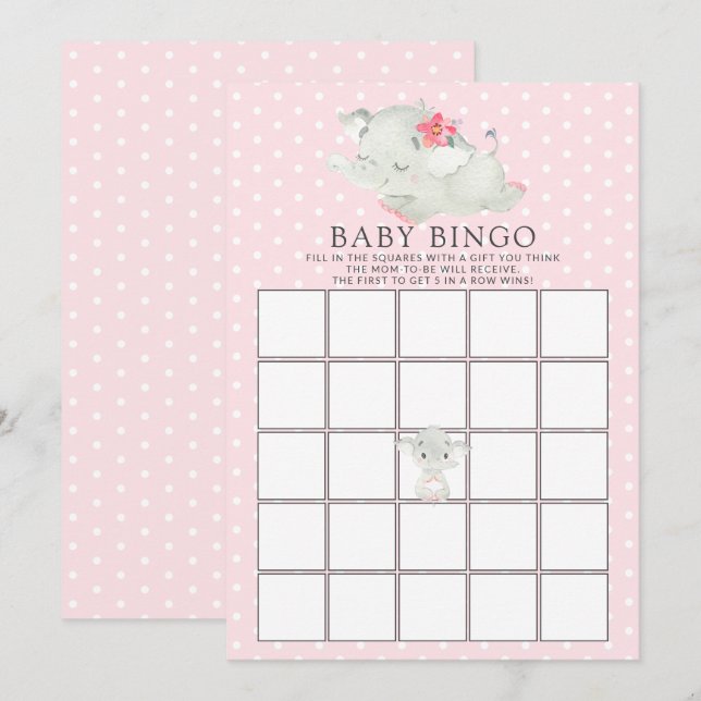 Sweet Elephant BINGO Baby Shower Game Invitation (Front/Back)