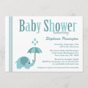 Sweet elephant blue boys baby shower invitation