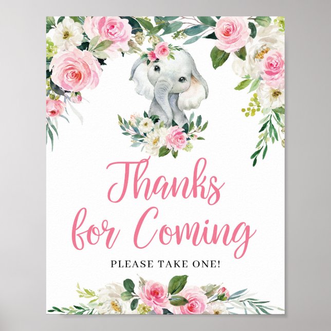 Sweet Elephant blush pink floral thank for coming Poster (Front)
