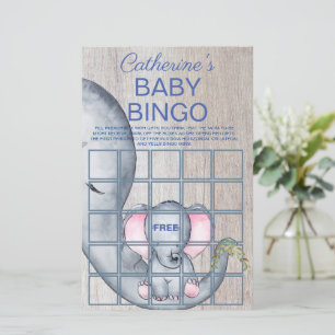 Sweet Elephant Floral Rustic Baby Shower Bingo