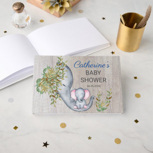 Sweet Elephant Floral Rustic Baby Shower    Guest Book